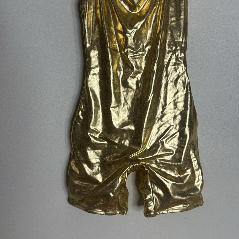 SKIMS Metallic Swim Cycle Suit - Gold size small festival rave party cute‎